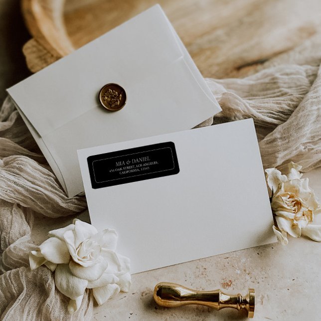 Etiqueta Elegante Classic Moda Dirección de retorno negro (Elegant Classic Chic Black Return Address Label)