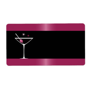 Etiqueta Elegante cóctel martini bebida vaso fuchsia negro