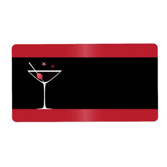 Etiqueta Elegante cóctel martini bebida vaso rojo negro (Frente)