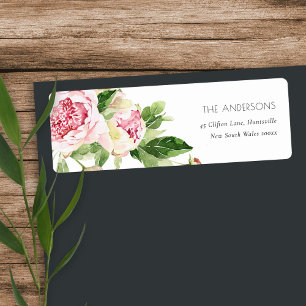 ETIQUETA ELEGANTE COLOR DE AGUA FLORAL DE PEONA ROSA DE RUB