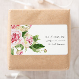 ETIQUETA ELEGANTE COLOR DE AGUA ROSA VERDE RUBOR PEONY FLOR