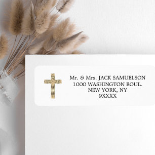 Etiqueta Elegante Cruz de Oro Religiosa Cristiana Católica