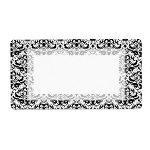 Etiqueta Elegante Damasco caligráfico blanco y negro