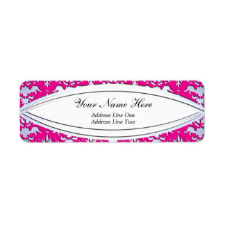 Etiqueta Elegante Damasco Grabado en relieve rosado calient