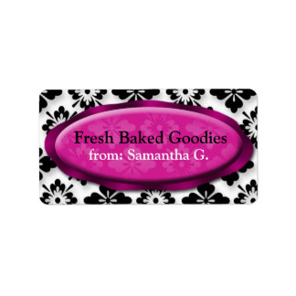 Etiqueta Elegante Damask Fuchsia Baking Labels
