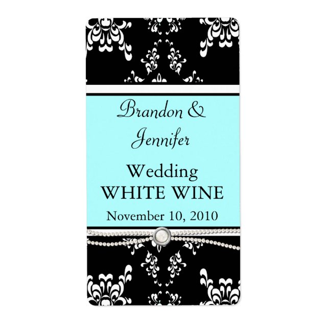 Etiqueta Elegante Damask Wedding Wine Labels (Frente)