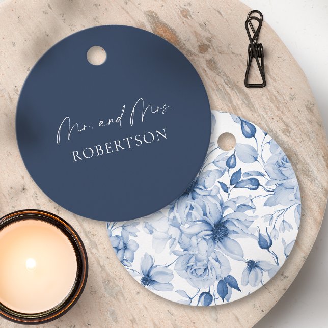 Etiqueta elegante de azul marino para Sr. y Sra. (Subido por el creador)
