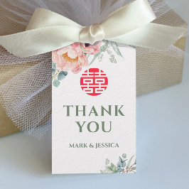 Etiqueta elegante de Boda Peony Double Happiness