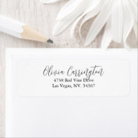 Etiqueta elegante de escritura blanca y negra