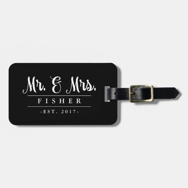 Etiqueta elegante de portaequipajes de Mr. y Mrs.  (Frente Horizontal)