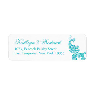 Etiqueta Elegante dirección Boda Turquesa Paisley Peacock