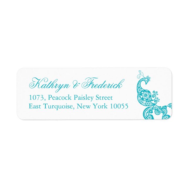 Etiqueta Elegante dirección Boda Turquesa Paisley Peacock (Frente)