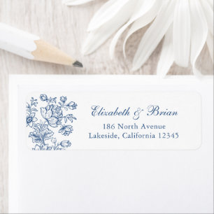 Etiqueta Elegante dirección Boda Vintage Floral Blue