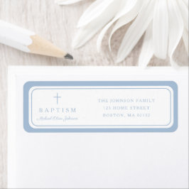 Etiqueta Elegante dirección de bautizo de niño en azul bebé