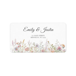 Etiqueta Elegante dirección de Boda acuarela de flores silv