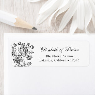 Etiqueta Elegante dirección de Boda blanco negro floral vin