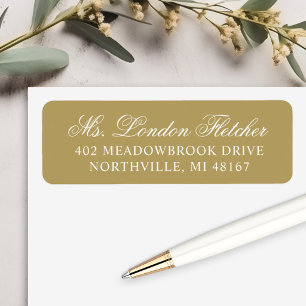 Etiqueta Elegante dirección de boda con letra script de oro