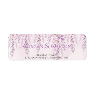 Etiqueta Elegante Dirección de Boda Floral Lavanda Tono Ros