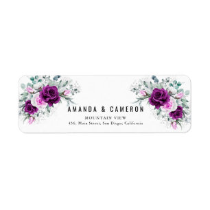 Etiqueta Elegante dirección de Boda floral Rústico morado R