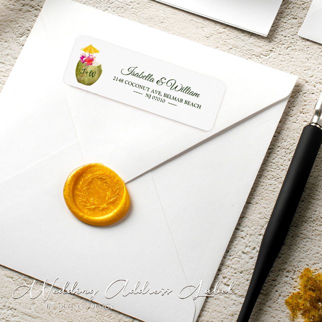 Etiqueta Elegante dirección de bodas tropicales de coco (Subido por el creador)