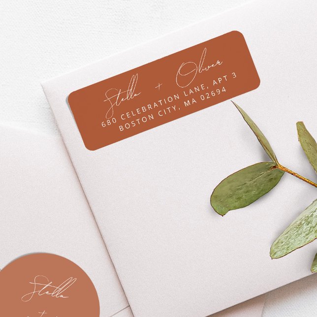 Etiqueta Elegante dirección de caligrafía rústica de terrac (Elegant Rustic Terracotta Calligraphy Address Label)