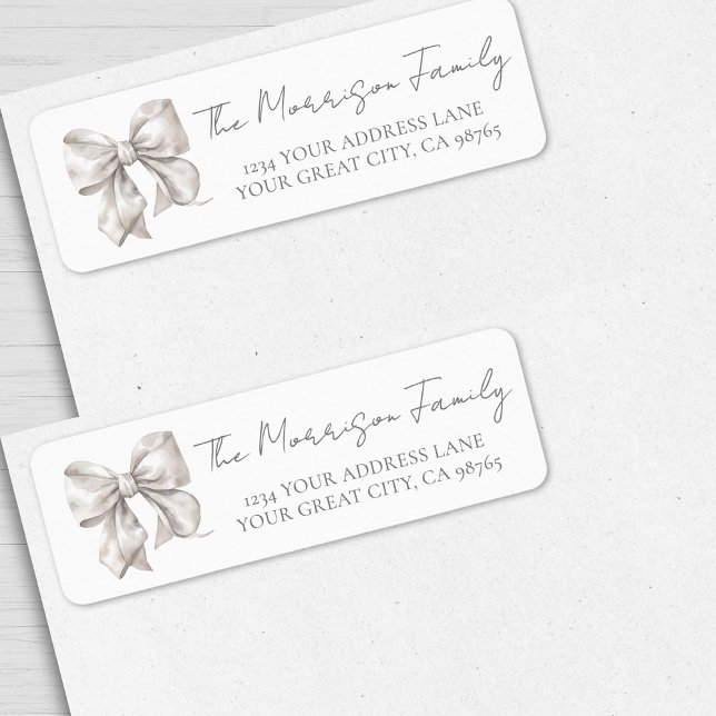 Etiqueta Elegante dirección de devolución con lazo blanco (Elegant White Bow Return Address label)