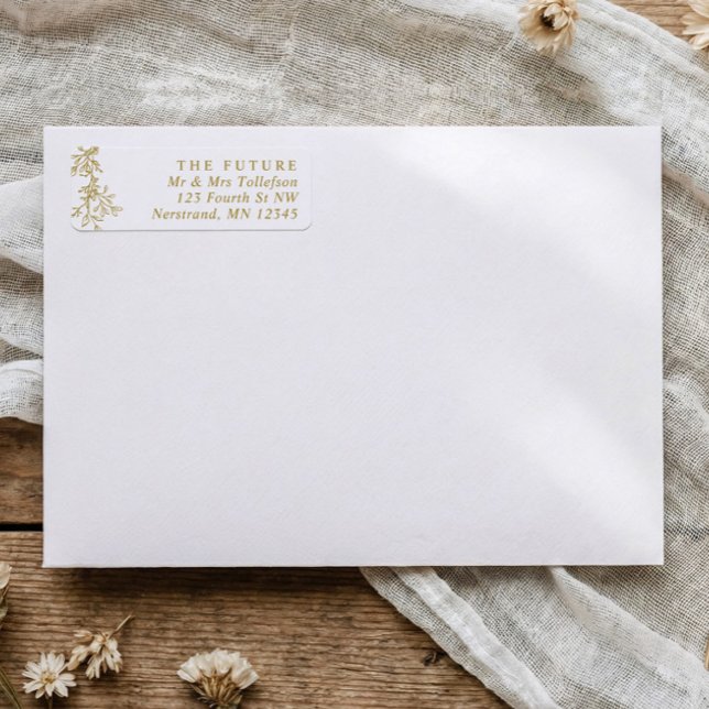 Etiqueta Elegante dirección de devolución de boda botánica  (Elegant gold botanical wedding or engagement return address labels)
