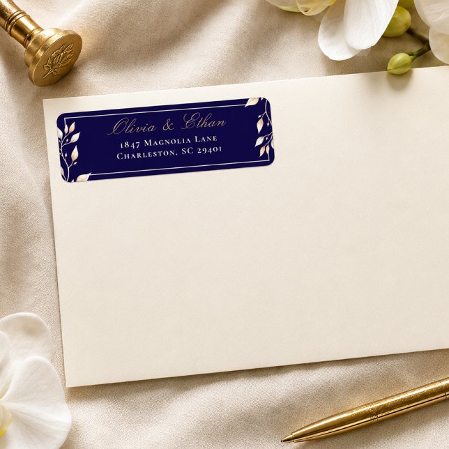 Etiqueta Elegante dirección de devolución de boda botánica  (Subido por el creador)