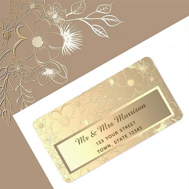 Etiqueta Elegante dirección de devolución de boda en oro (Subido por el creador)