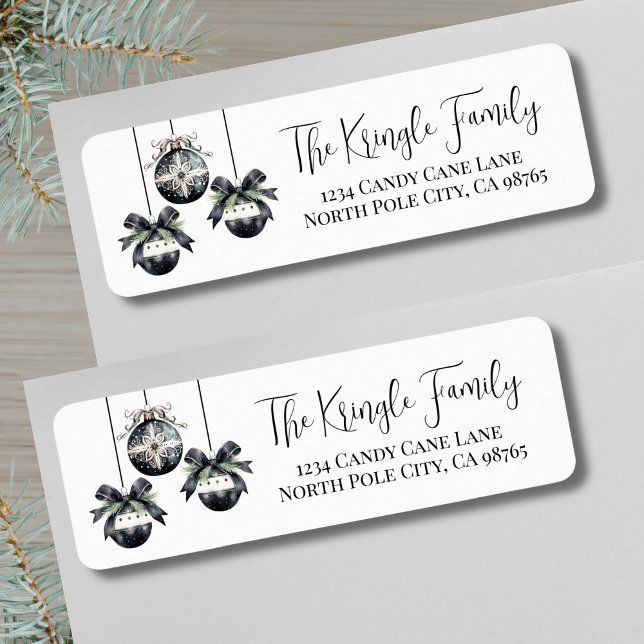 Etiqueta Elegante Dirección de Devolución de Navidad en Bla (Elegant Watercolor Christmas Return Address label)