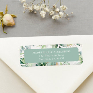 Etiqueta Elegante dirección de devolución floral de eucalip