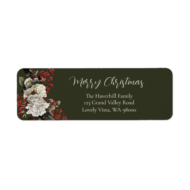 Etiqueta Elegante dirección de devolución floral de Navidad (Frente)