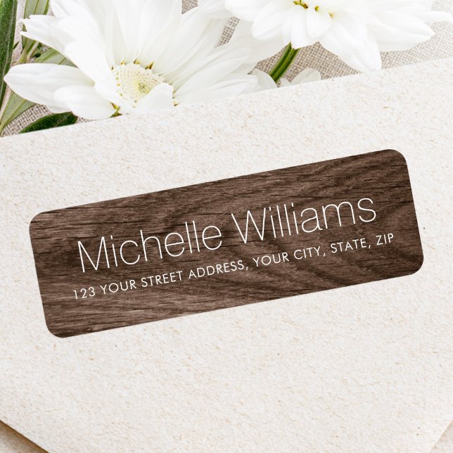 Etiqueta Elegante dirección de devolución moderna con grano (Elegant modern brown wood grain return address label)