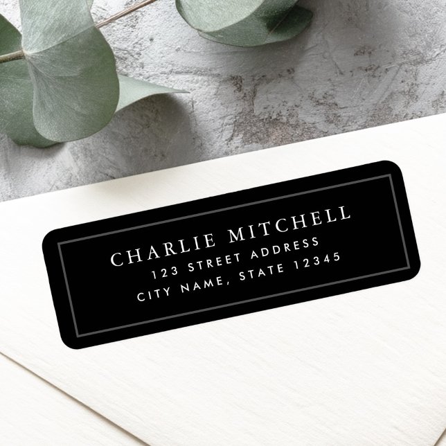 Etiqueta Elegante dirección de devolución negra (Elegant black return address label)