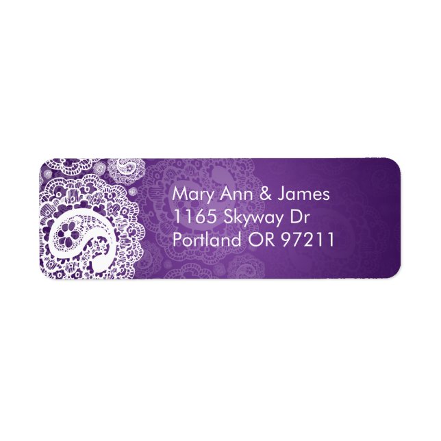 Etiqueta Elegante dirección de matrimonio Paisley Lace Purp (Frente)