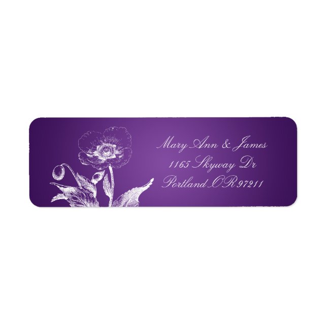 Etiqueta Elegante dirección de matrimonio Poppy Purple (Frente)