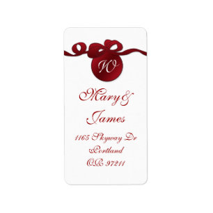 Etiqueta Elegante dirección de matrimonio Swirly Bow Monogr