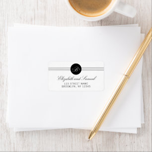 Etiqueta Elegante dirección de monograma blanco negro de M