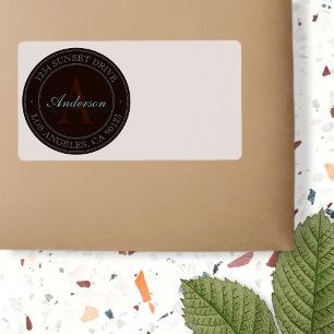 Etiqueta Elegante dirección de monograma Verde azulado marr