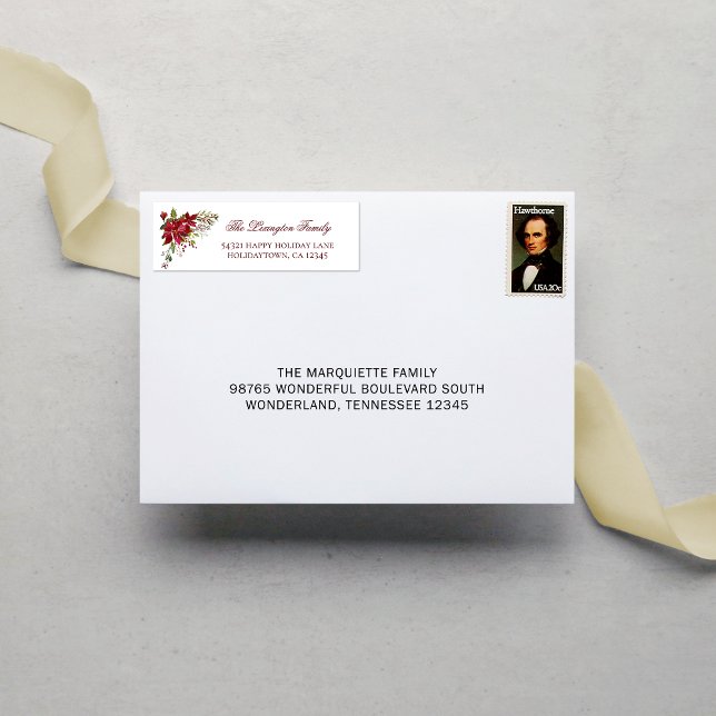 Etiqueta Elegante dirección de poinsettia navideña (Subido por el creador)