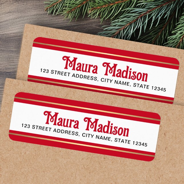 Etiqueta Elegante dirección de regreso de Navidades rojos (Elegant red Christmas holiday return address Label)