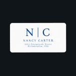 Etiqueta Elegante dirección de retorno azul de la Marina de<br><div class="desc">Una etiqueta elegante y minimalista de la dirección de retorno de la marina diseñada con dos monogramas con un nombre que puede personalizar.</div>