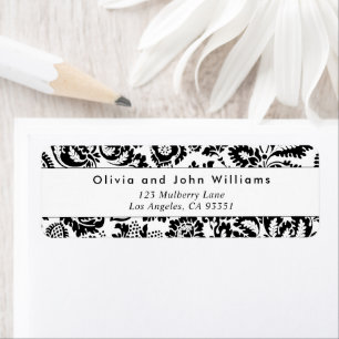 Etiqueta Elegante dirección de retorno botánico negro vinta