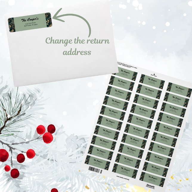 Etiqueta Elegante dirección de retorno botánico verde (Add some elegance to your Christmas mail with our beautiful return address labels)