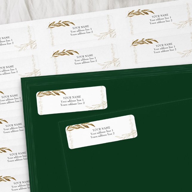 Etiqueta Elegante dirección de retorno con marco de confeti (Elegant return address labels from my Gold Leaf Quinceanera Collection)