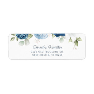 Etiqueta Elegante Dirección de Retorno Floral Azul Dusty
