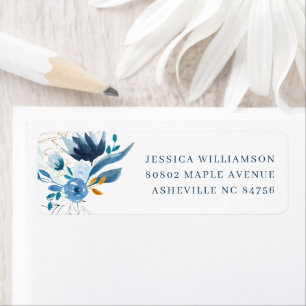 Etiqueta Elegante dirección de retorno floral de color azul
