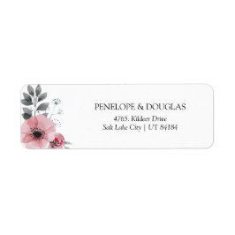 Etiqueta Elegante dirección de retorno floral rosa y gris