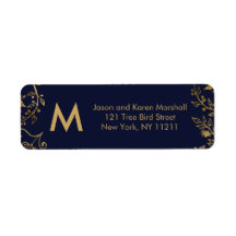 Elegante dirección floral de oro azul de la marina