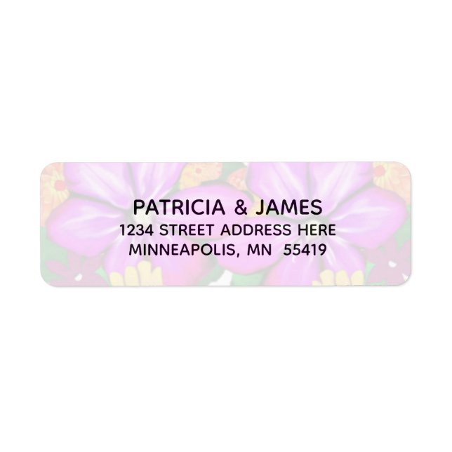 Etiqueta Elegante dirección floral rosa morado (Frente)